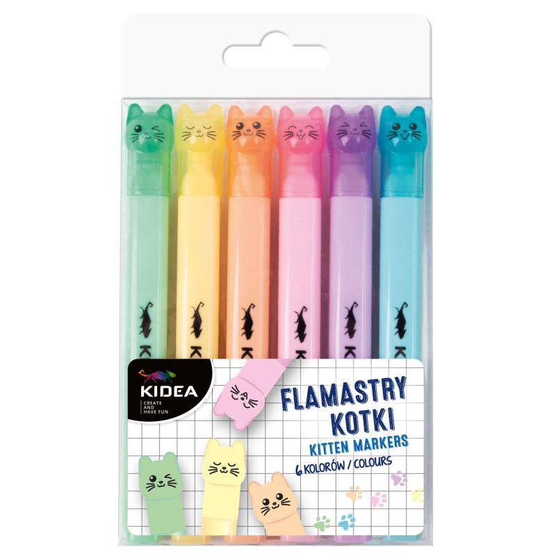 FLAMASTRY KOTKI 6 KOLORÓW KIDEA