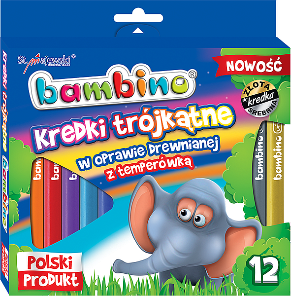 KREDKI BAMBINO 12 DREWNO TRÓJKĄTNE Z TEMP