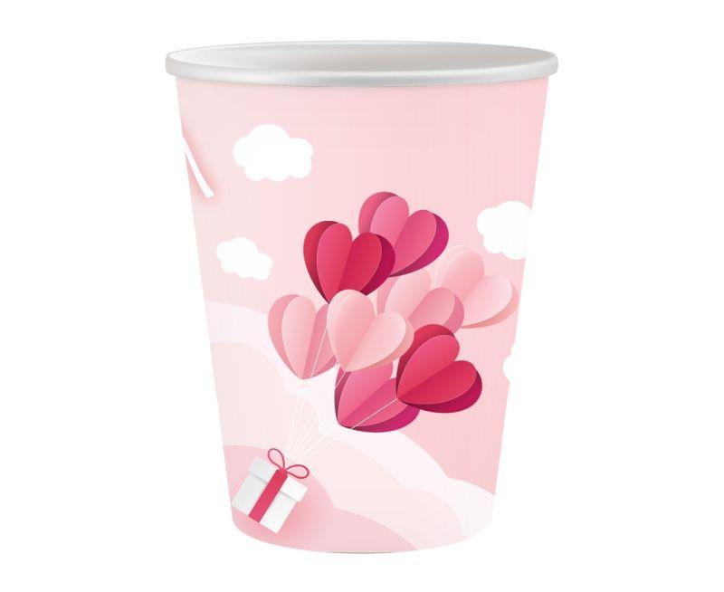 KUBECZKI PAPIEROWE KOLEKCJA LOVE IS In The Air (różowe), 250 ml/ 6 szt
