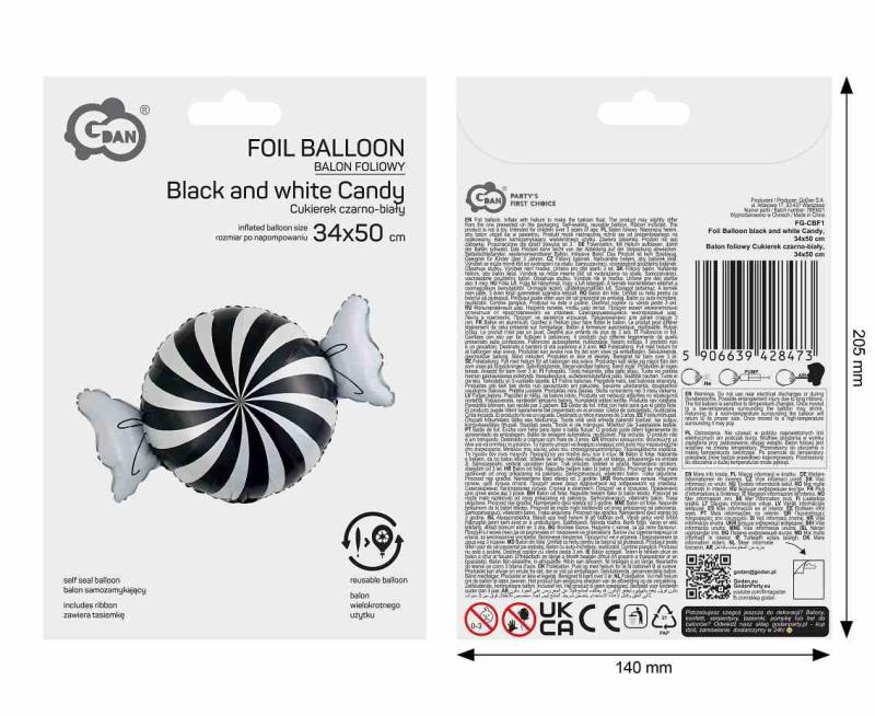 BALON FOLIOWY CUKIEREK CZARNO-BIAŁY 34x50cm