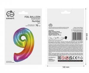 BALON FOLIOWY SMART 9 TĘCZOWY 76CM