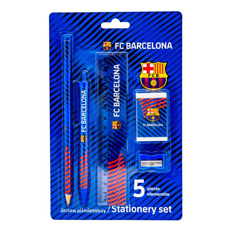ZESTAW PIŚMIENNICZY FC BARCELONA 5 EL. (LINIJKA, GUMKA, TEMPERÓWKA, DŁUG.,OŁÓWEK)