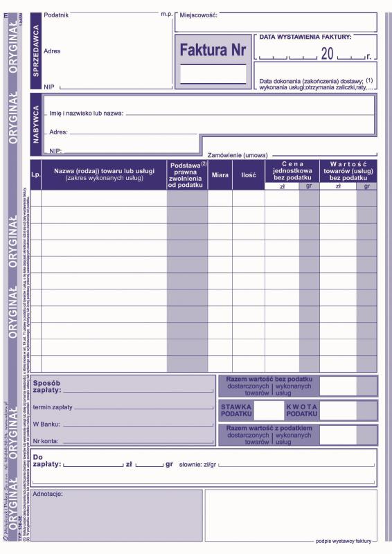 DRUK M FAKTURA VAT A5 Z JEDN.ST.POD.(PIO