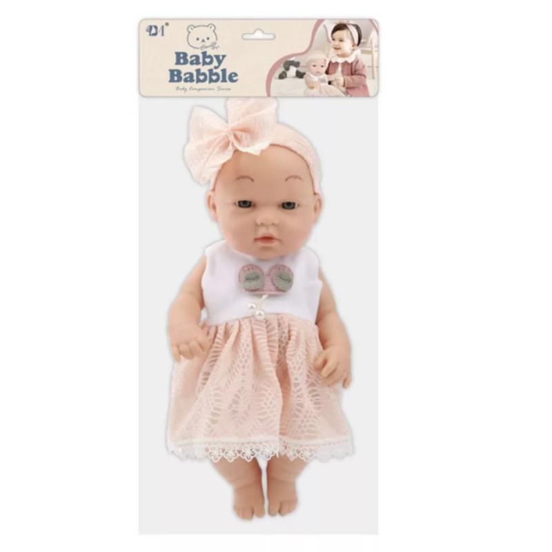 LALKA BOBAS W RÓŻOWEJ SUKIENCE OPASKA RUCHOME RĄCZKI NÓŻKI 30CM