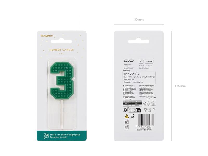 ŚWIECZKA CYFERKA 3 ZIELONY 6CM