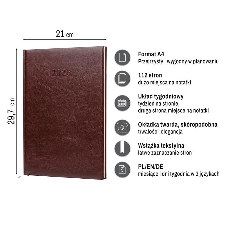 KALENDARZ KSIĄŻKOWY A4 TYGODNIOWY AGENDA AREX