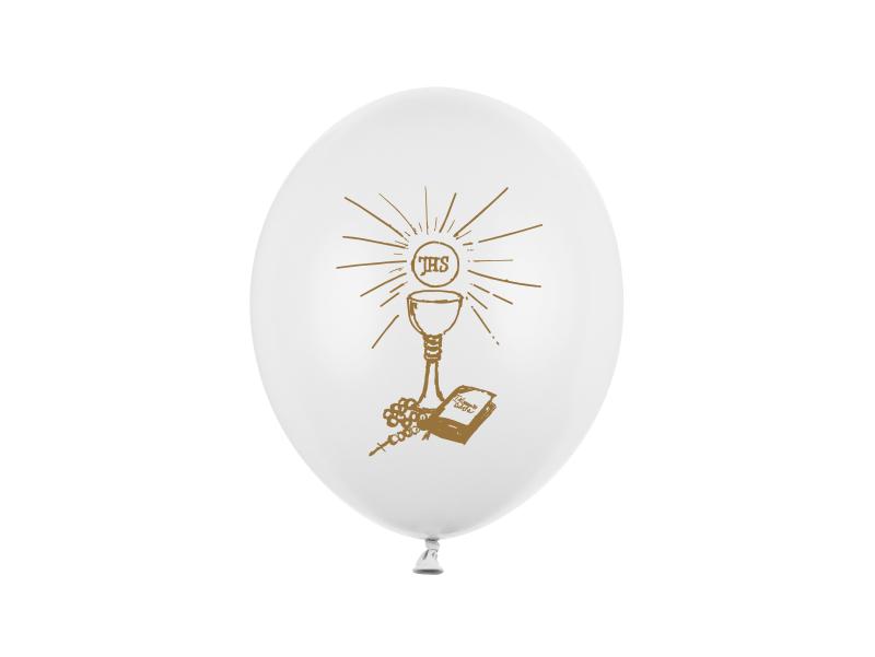 BALONY STRONG I KOMUNIA ŚW.PASTEL PURE WHITE ZŁOTY NADRUK 27CM