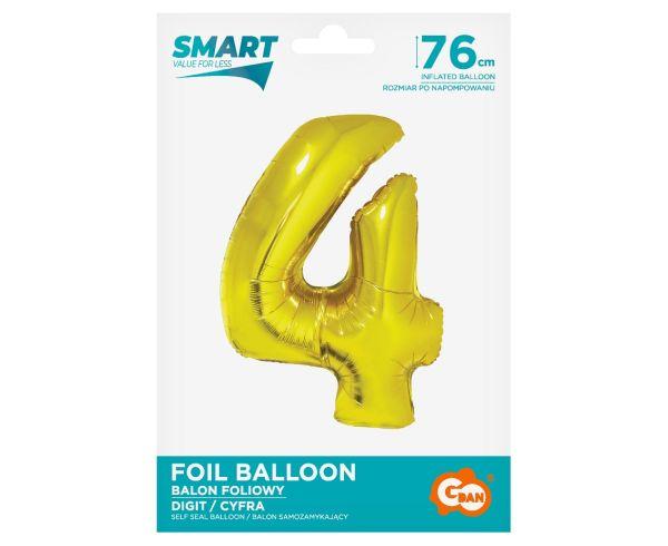 BALON FOLIOWY SMART CYFRA 4 ZŁOTA 76CM