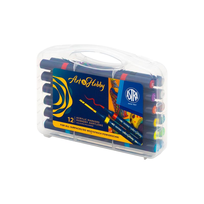 MARKERY AKRYLOWE 12 DWUSTRONNE TRÓJKĄTNE ASTRA ART&HOBBY WALIZKA