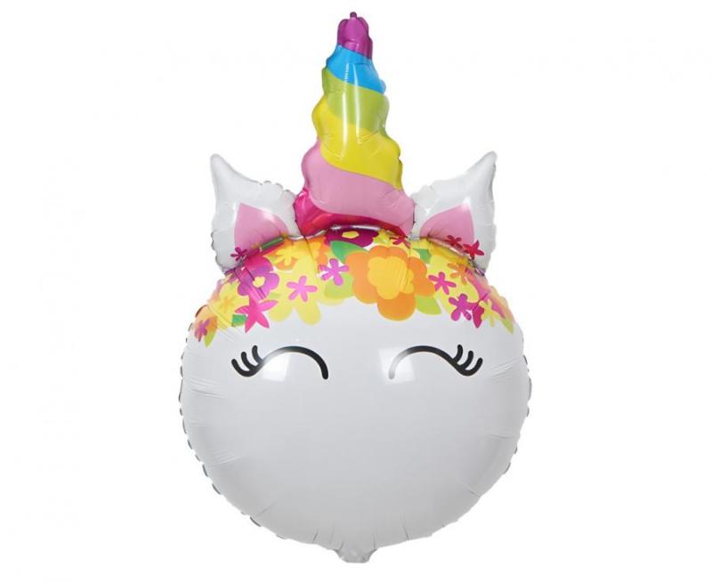 BALON FOLIOWY JEDNOROŻEC Z KWIATKAMi 64x41CM