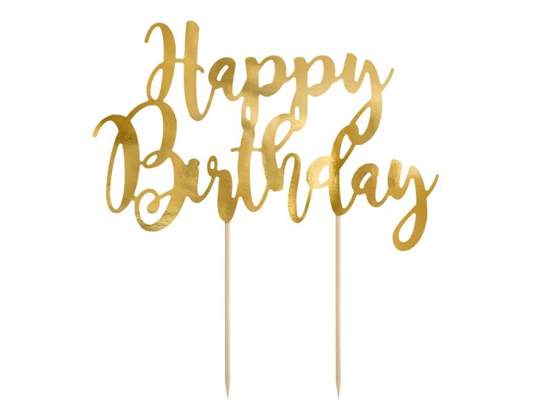 TOPPER NA TORT HAPPY BIRTHDAY ZŁOTY