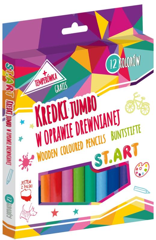 KREDKI ST.ART W OPRAWIE DREWNIANEJ 12 KOLORÓW + TEMPERÓWKA