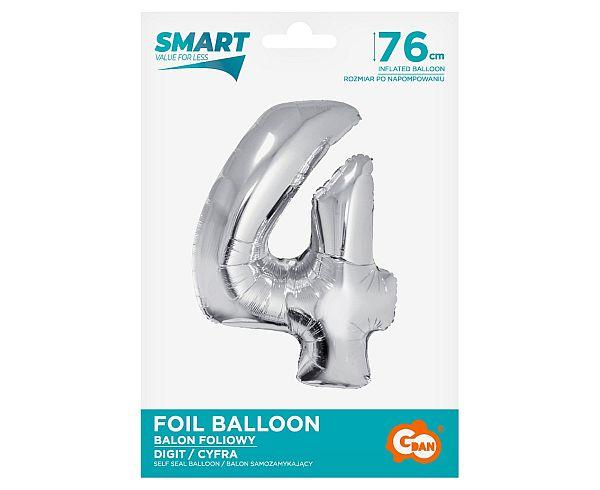 BALON FOLIOWY SMART CYFRA 4 SREBRNA 76CM