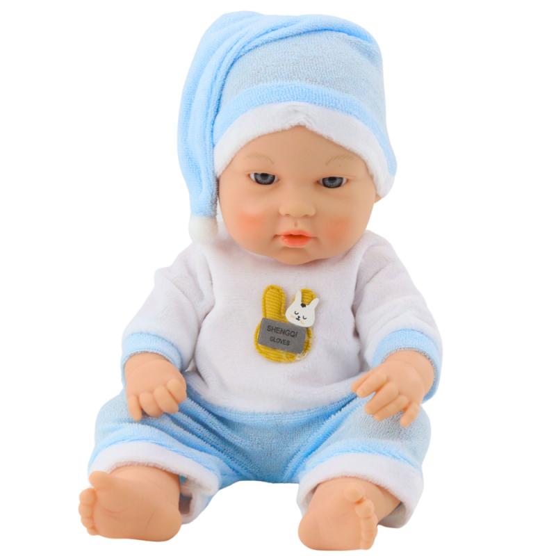 LALKA BOBAS W NIEBIESKIEJ PIŻAMCE CZAPECZKA RUCHOME RĄCZKI NÓŻKI 30CM