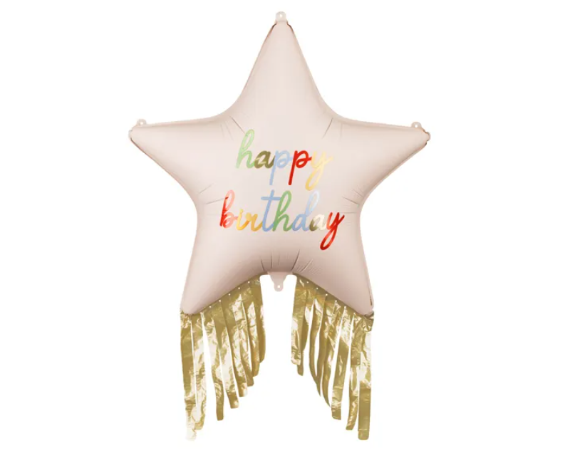 BALON FOLIOWY GWIAZDA Z FRĘDZLAMI HAPPY BIRTHDAY 72X72CM MIX