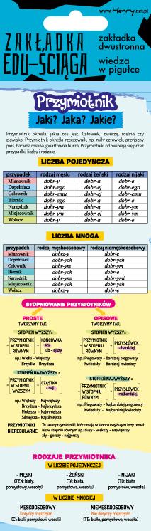 ZAKŁADKA EDU- ŚCIĄGA PRZYMIOTNIKI, ZAIMKI I LICZEBNIKI