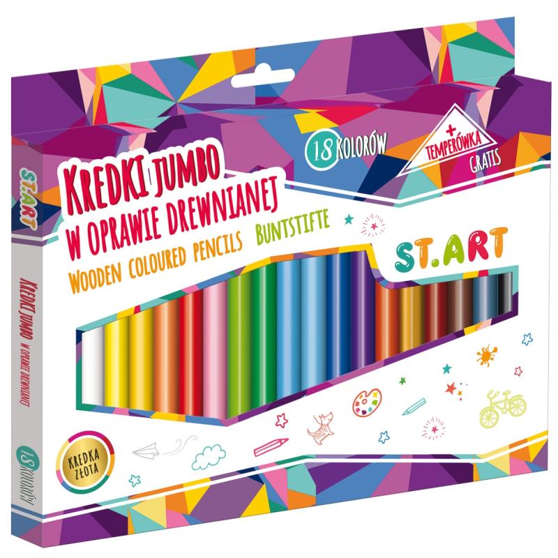 KREDKI ST.ART W OPRAWIE DREWNIANEJ 18 KOLORÓW + TEMPERÓWKA
