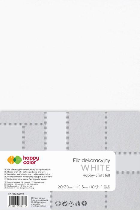 FILC DEKORACYJNY, 20X30 CM BIAŁY 1,5 MM, 10 ark., Happy Color