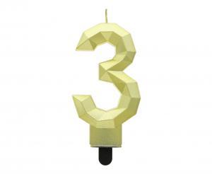 ŚWIECZKA CYFERKA 3 DIAMENT METALIK ZŁOTY 7.6CM