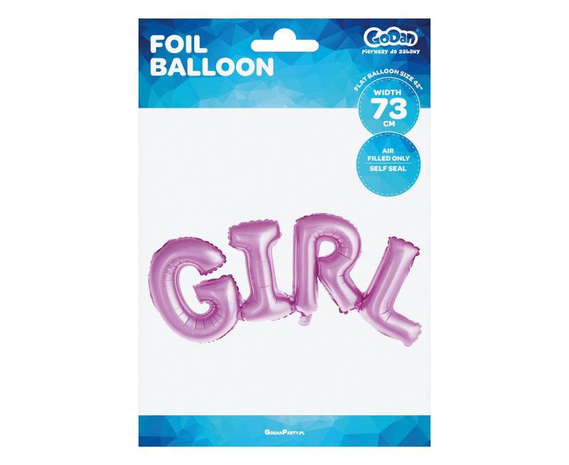 BALON FOLIOWY NAPIS GIRL RÓŻOWY 73CM