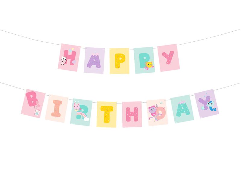BANER HAPPY BIRTHDAY KOCI DOMEK GABI 180X15CM MIX