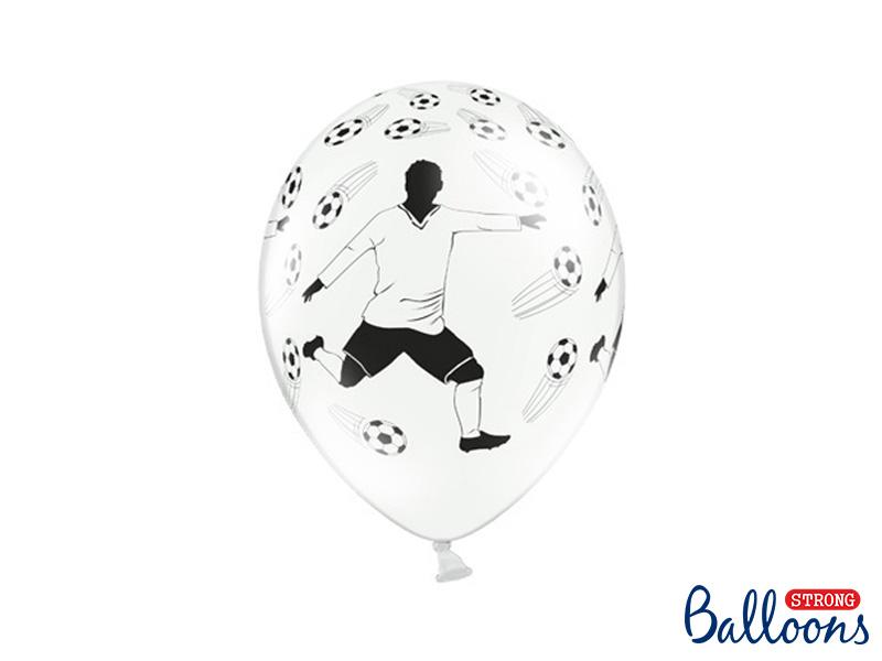 BALONY STRONG PIŁKARZ I PIŁKI PASTEL PURE WHITE CZARNY NADRUKIEM 30CM