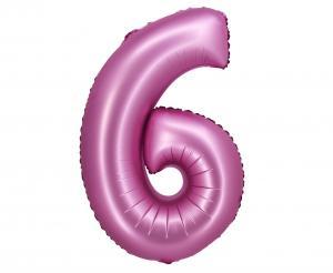 BALON FOLIOWY B&C CYFRA 6 SATYNOWA RÓŻOWA 76CM