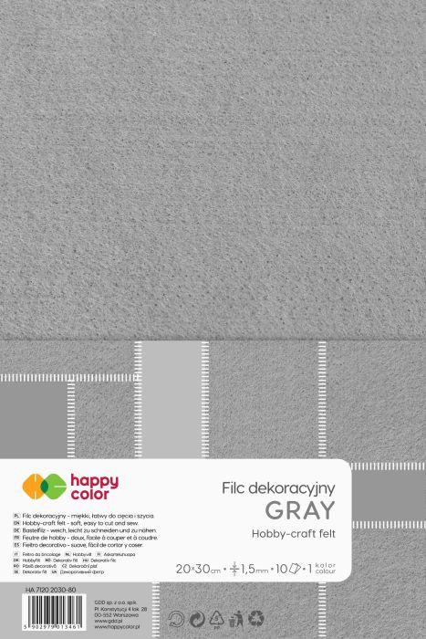 FILC DEKORACYJNY 20X30CM SZARY 1,5MM A10 HAPPY COLOR
