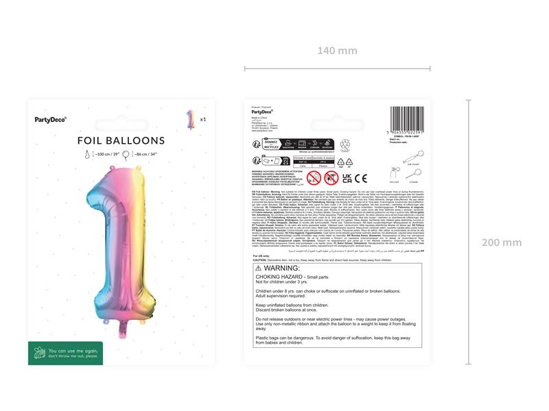 BALON FOLIOWY 1 86CM PASTELOWY TĘCZOWY