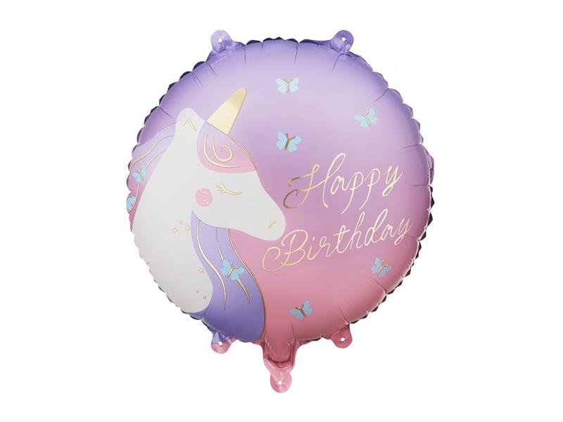 BALON FOLIOWY PASTYLKA HAPPY BIRTHDAY Z JEDNOROŻCEM 35X35CM MIX