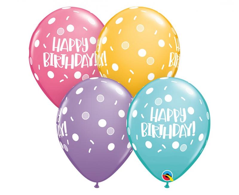 BALON QL 11' HAPPY BIRTHDAY DOTS & SPRINKELS PASTEL MIX