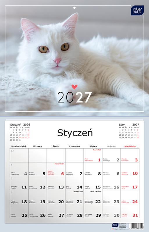KALENDARZ ŚCIENNY JEDNODZIELNY 32X50CM ZWIERZAKI 2027