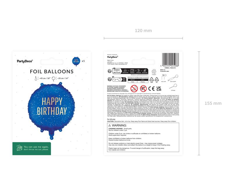 BALON FOLIOWY PASTYLKA HAPPY BIRTHDAY 35X35CM GRANAT