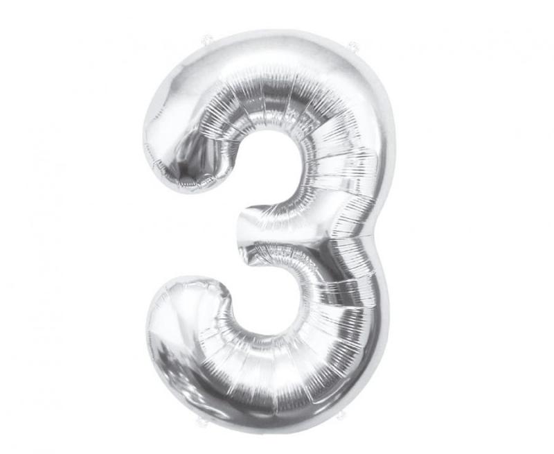 BALON FOLIOWY B&C CYFRA 3 SREBRNA 85CM