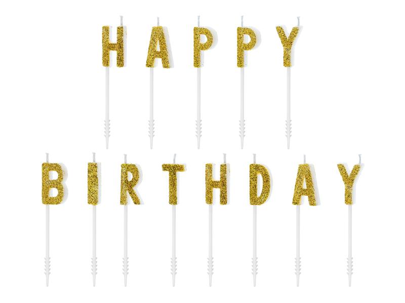 ŚWIECZKI URODZINOWE HAPPY BIRTHDAY ZŁOTY BROKAT