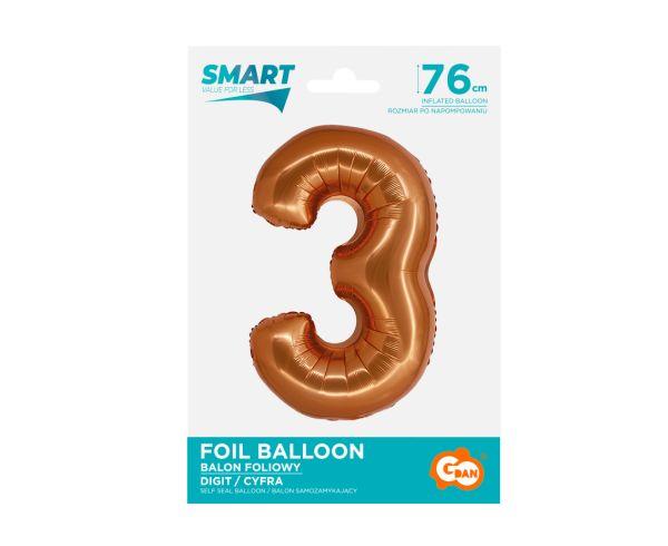 BALON FOLIOWY SMART CYFRA 3 MIEDZIANA 76CM