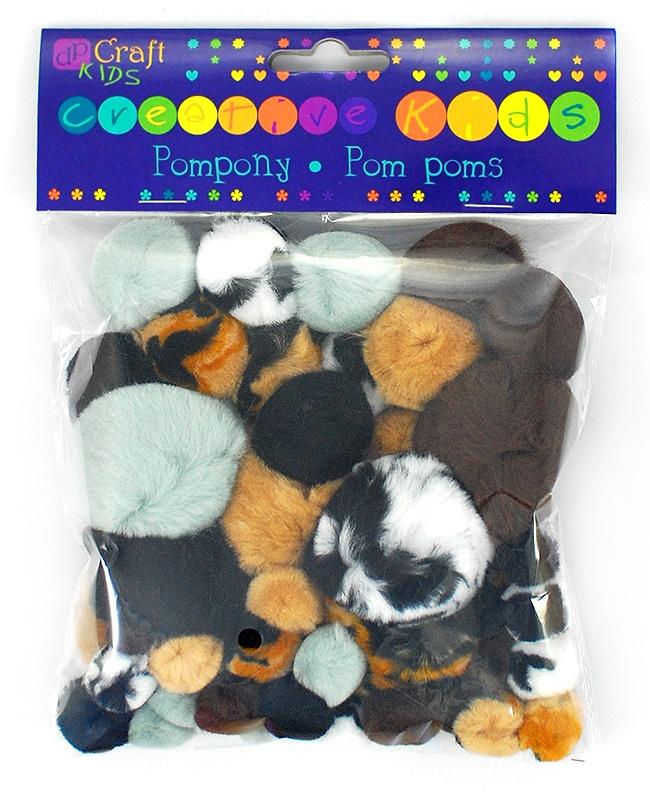 POMPONY AKRYLOWE MIX ANIMAL PRINTS A56