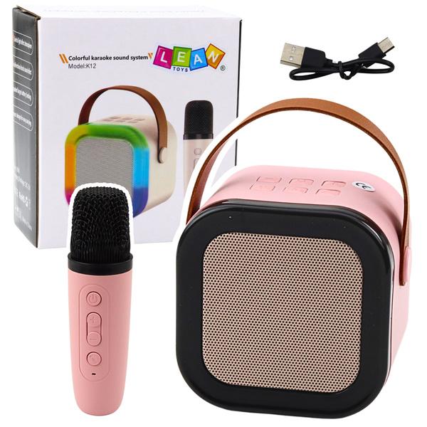 ZESTAW KARAOKE GŁOŚNIK MIKROFON BEZPRZEWODOWY K12 RGB BLUETOOTH RÓŻOWY