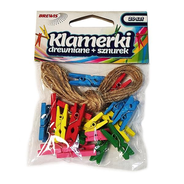 KLAMERKI OZDOBNE 2.5CM SPKZ25 KOLOROWE + SZNUREK