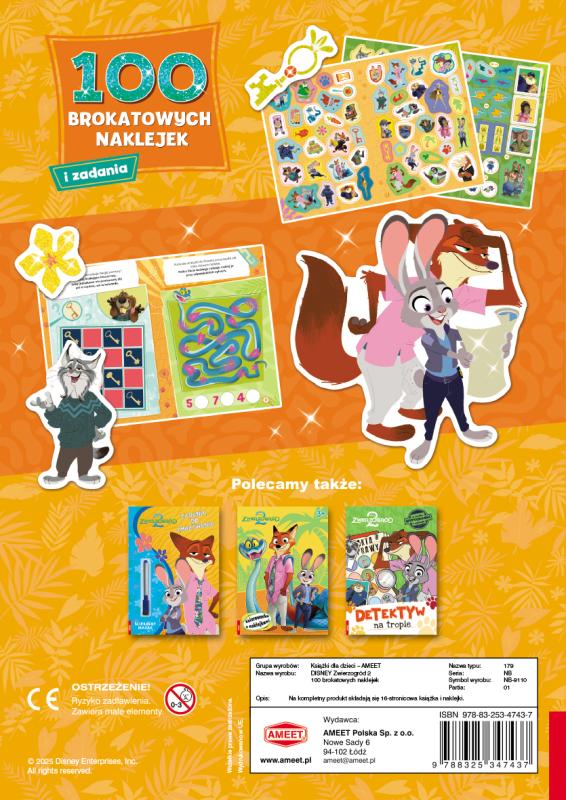 KSIĄŻECZKA DISNEY ZWIERZOGRÓD 2. 100 BROKATOWYCH NAKLEJEK