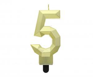 ŚWIECZKA CYFERKA 5 DIAMENT METALIK ZŁOTY 7.6CM