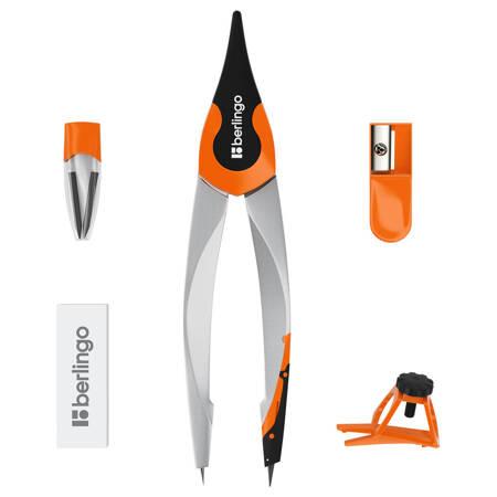ZESTAW KREŚLARSKI BERLINGO Z CYRKLEM METALOWYM OPTIMUM 13,5CM 5 ELEMEMTÓW CYRKIEL GUMKA TEMPERÓWKA GRAFITY ADAPTER NA OŁÓWEK ETUI