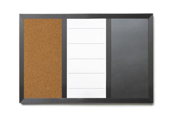 TABLICA 3W1 KORKOWA, SUCHOŚCIERALNA I KREDOWO MAGNETYCZNA W RAMIE 60X40CM
