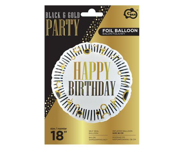 BALON FOLIOWY HAPPY BIRTHDAY B&G PARTY PASKI OKRĄGŁY 18'