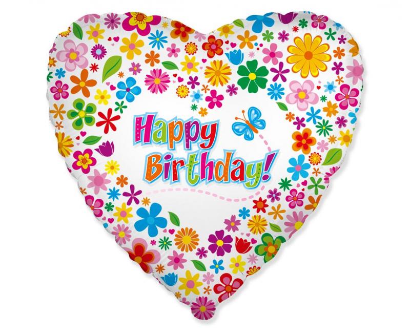 BALON FOLIOWY 18 HAPPY BIRTHDAY Z KWIATUSZKAMI