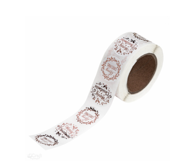 NAKLEJKI NA ROLCE 2,5CM CHRISTMAS ROSE GOLD 500SZT #ŚWIĘTA