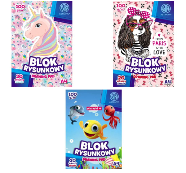 BLOK RYSUNKOWY A4/20 100G 'PUPPY&UNICORN&MINI'