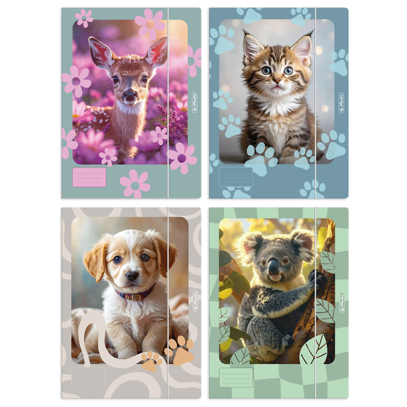 TECZKA Z HERLITZ A4 Z GUMKĄ ANIMALS MIX