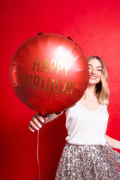 BALON FOLIOWY PASTYLKA HAPPY BIRTHDAY 35X35CM CIEMNY CZERWONY