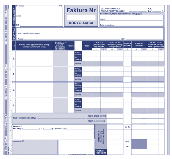 DRUK M FAKTURA VAT 2/3 A4 KORYG.